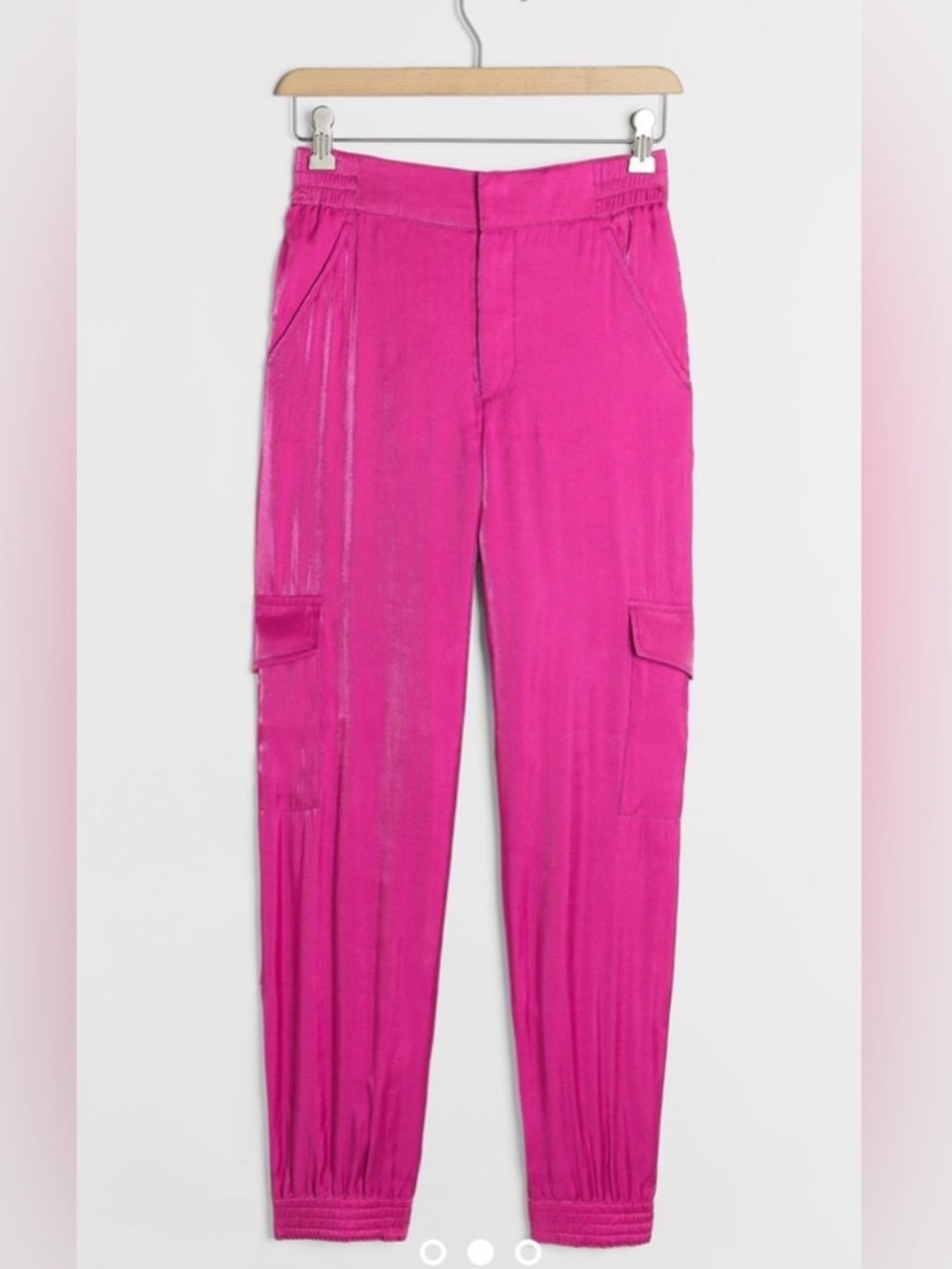 Anthropologie Hot Pink Shimmer Satin Cargo Joggers Pants Size L